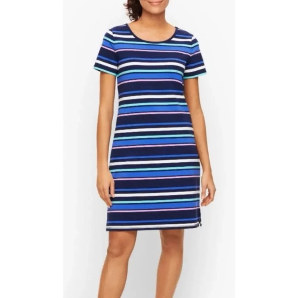 T by Talbots Blue Striped Sailor Shift Dress Cotton Blend Open Back Detail Med